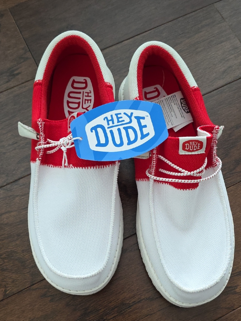 Hey Dude White Canvas Slip-Ons with Red Trim